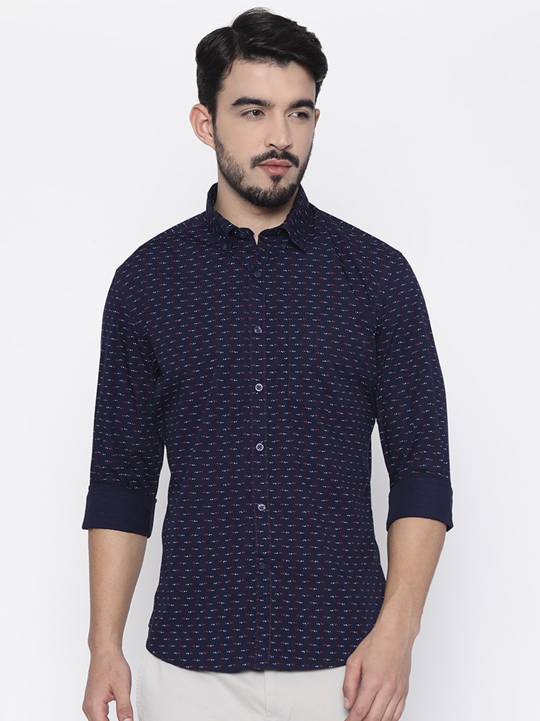 CODE by Lifestyle Men Navy Slim Fit Printed Casual Shirt