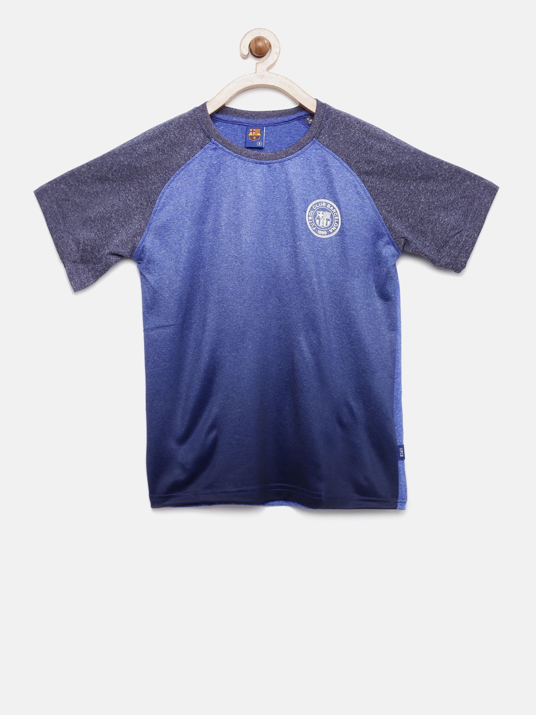 FC Barcelona Boys Blue Self-Design Round Neck T-shirt