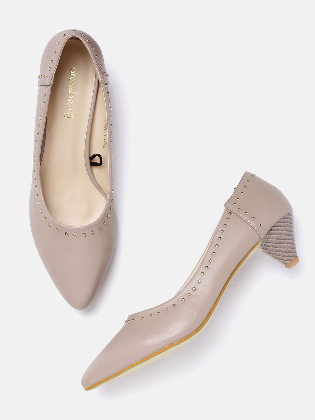 DressBerry Women Beige Studded Pumps