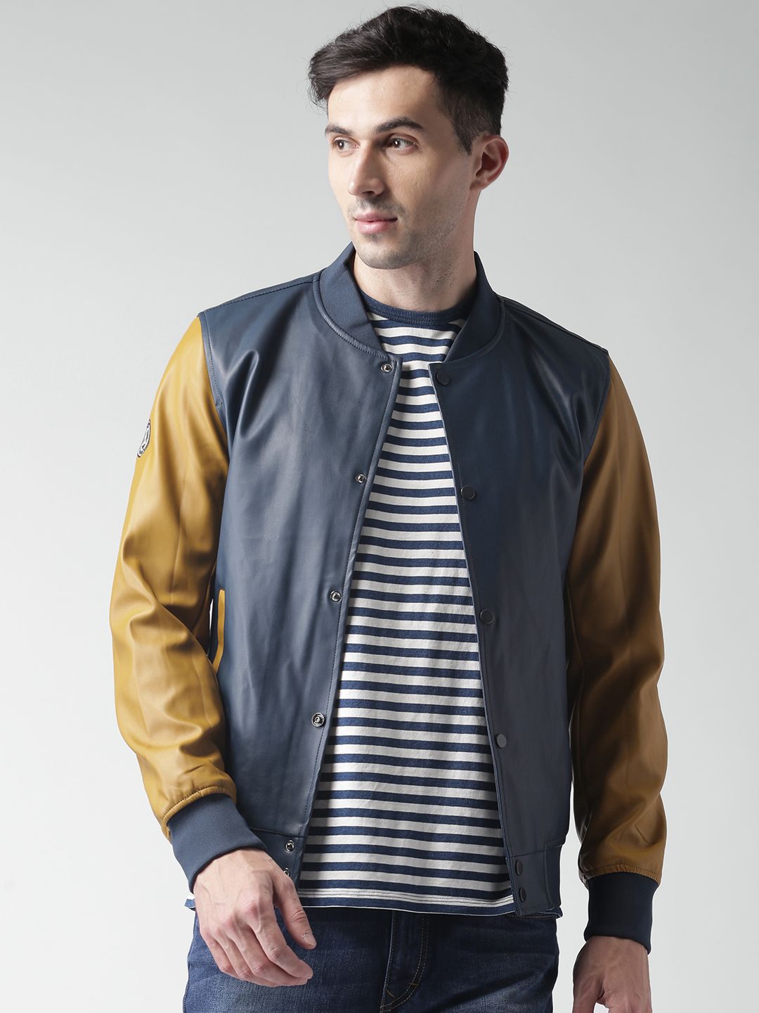 Harvard Men Blue Solid Bomber Jacket