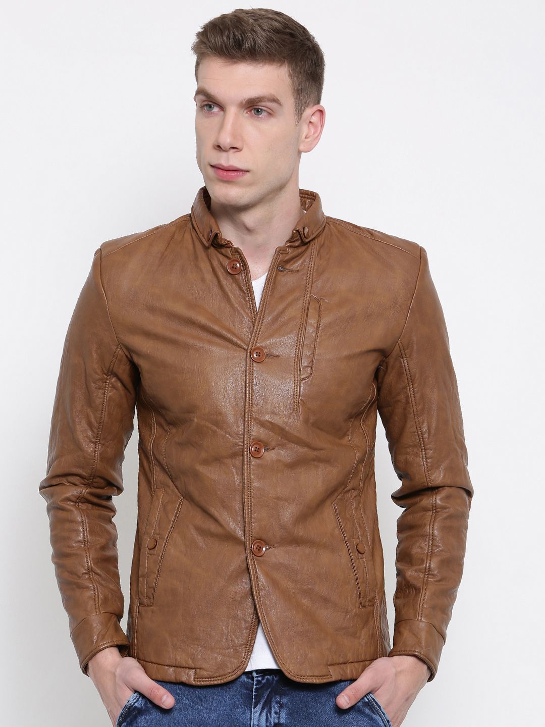 Fort Collins Men Brown Solid Tailored Jacket
