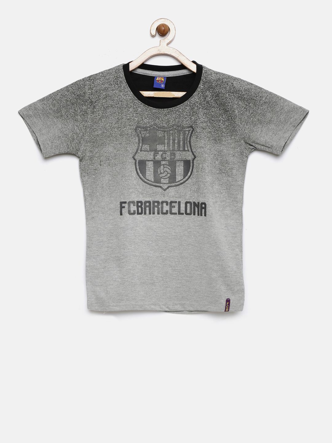 FC Barcelona Boys Grey Self Design Round Neck T-shirt