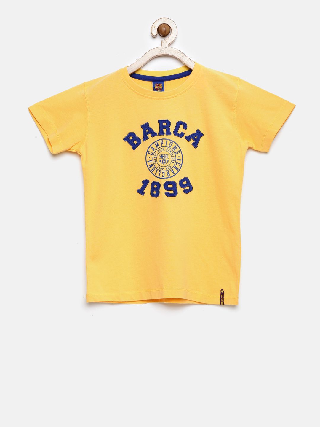 FC Barcelona Boys Yellow Printed Round Neck Pure Cotton T-shirt