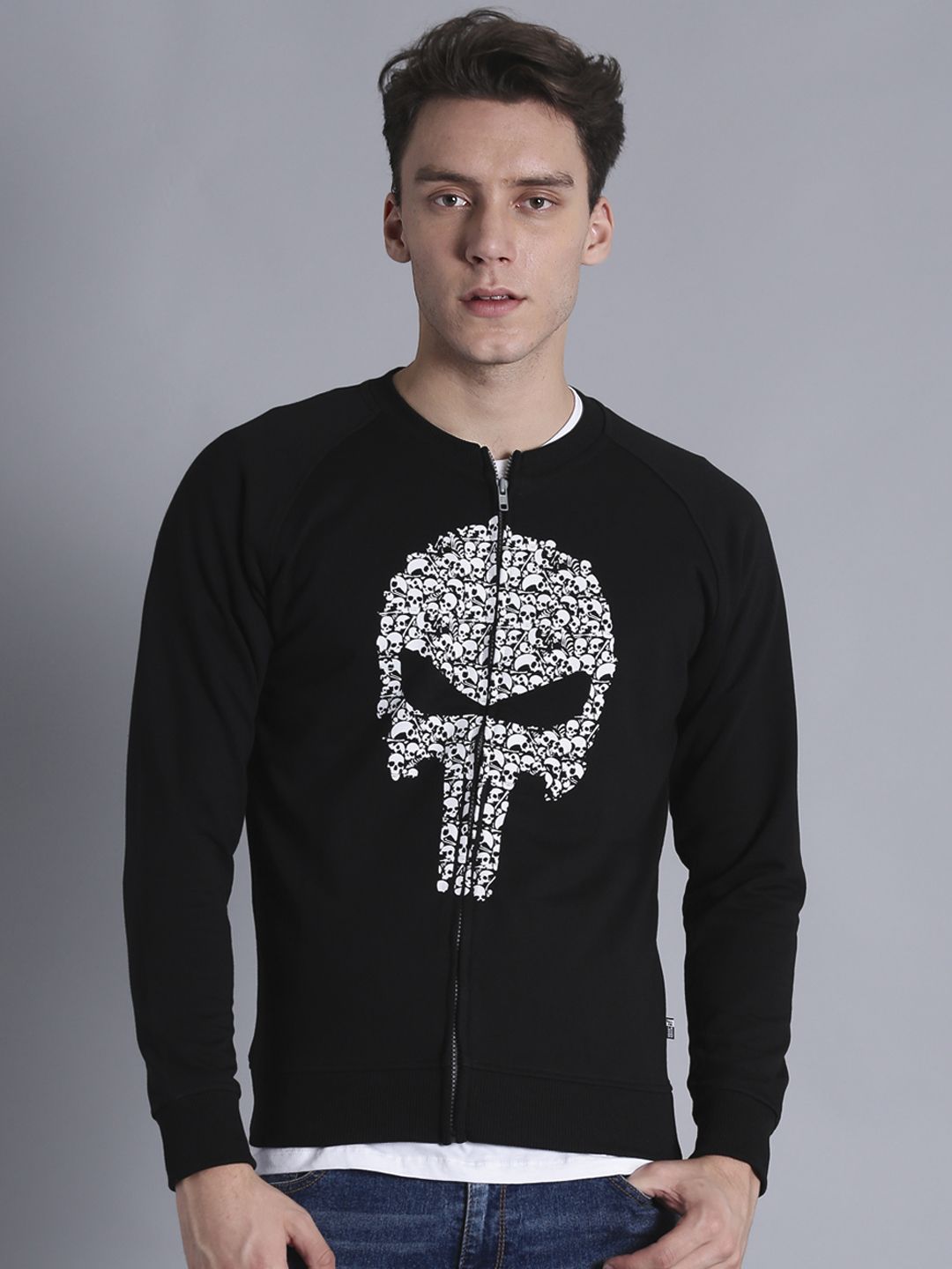 Kook N Keech Marvel Men Black & White Printed Sweatshirt