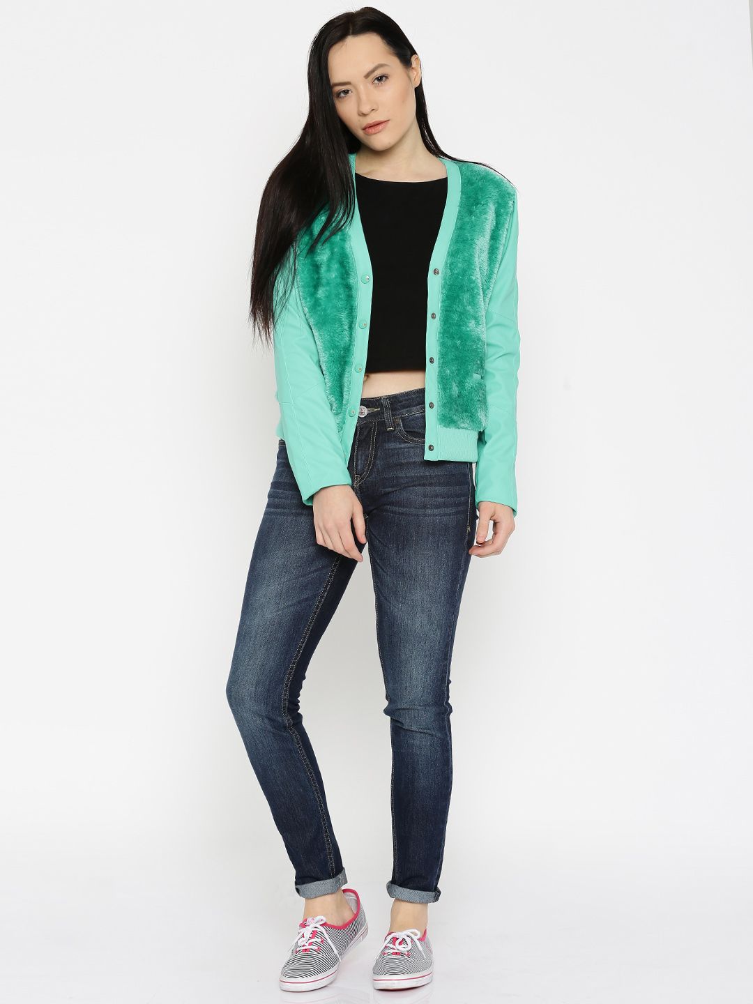 Mast & Harbour Sea Green Faux-Fur Bomber Jacket