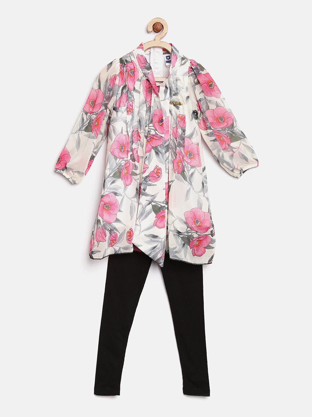 612 league Girls Off-White & Pink Floral Print Clothing Set