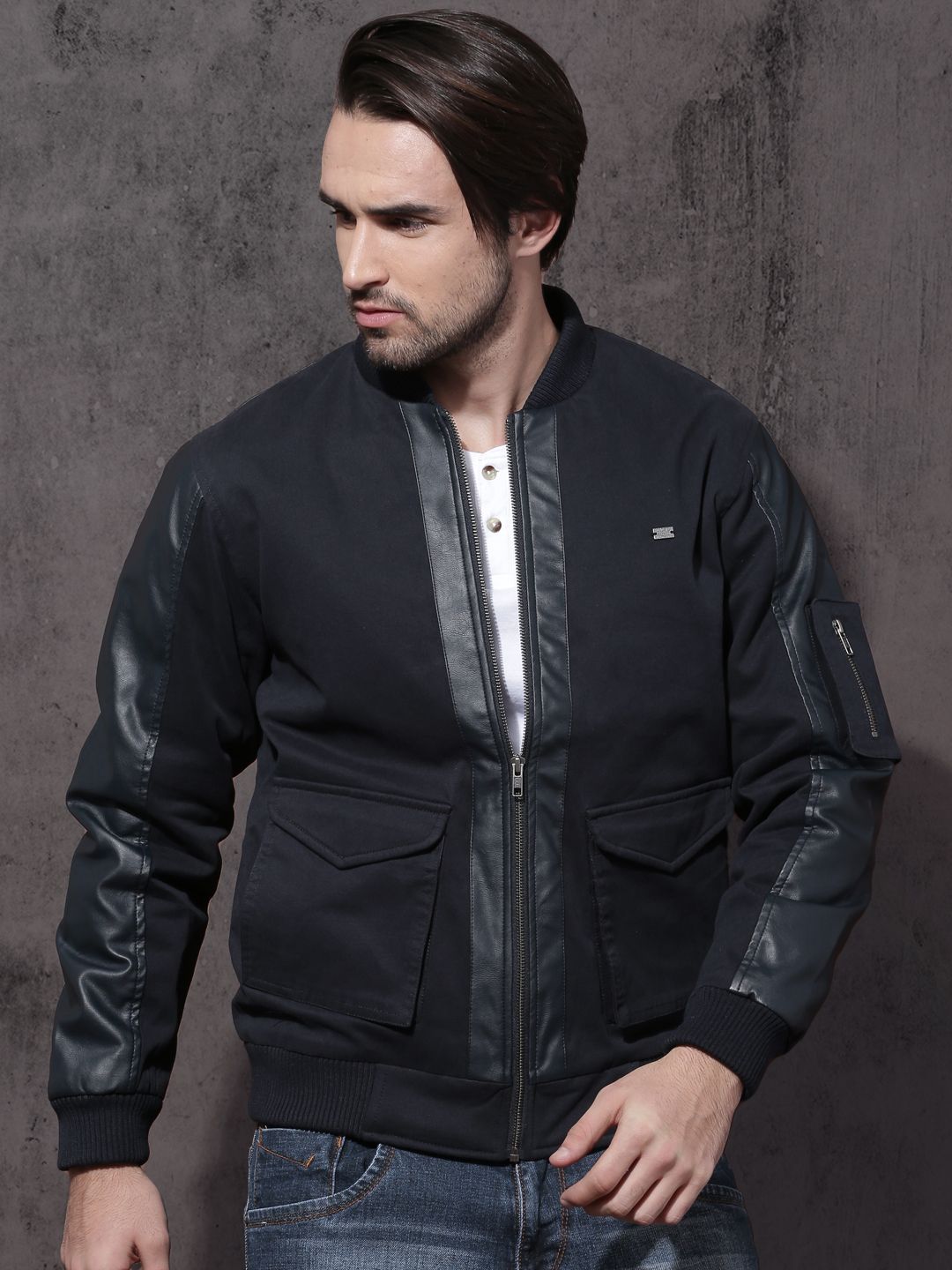 Roadster Men Navy Blue Solid Bomber Jacket