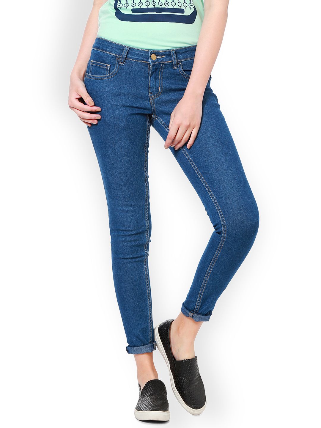People Women Blue Slim Fit Mid-Rise Clean Look Jeans