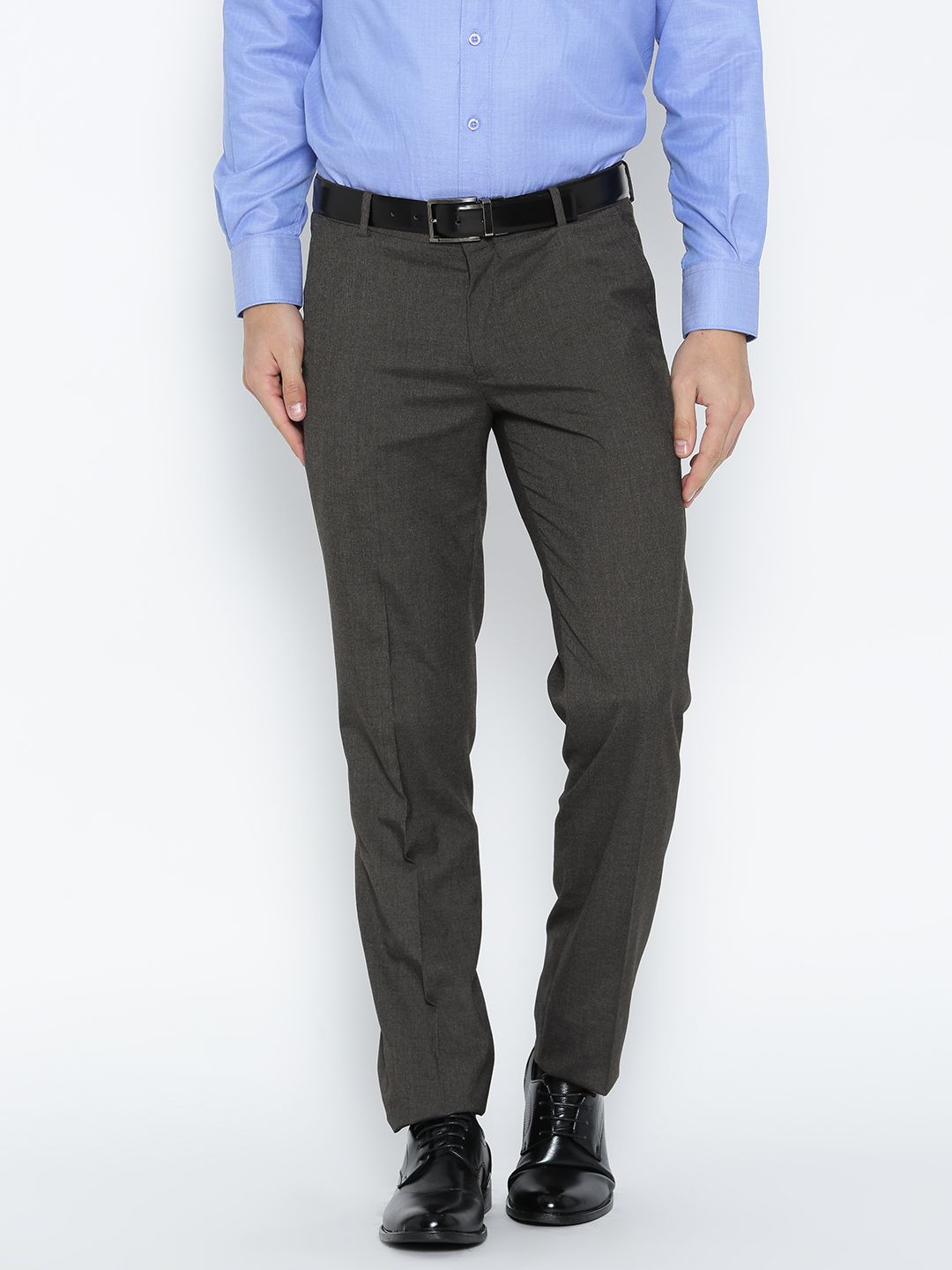 John Players Men Charcoal Grey Slim Fit Solid Formal Trousers