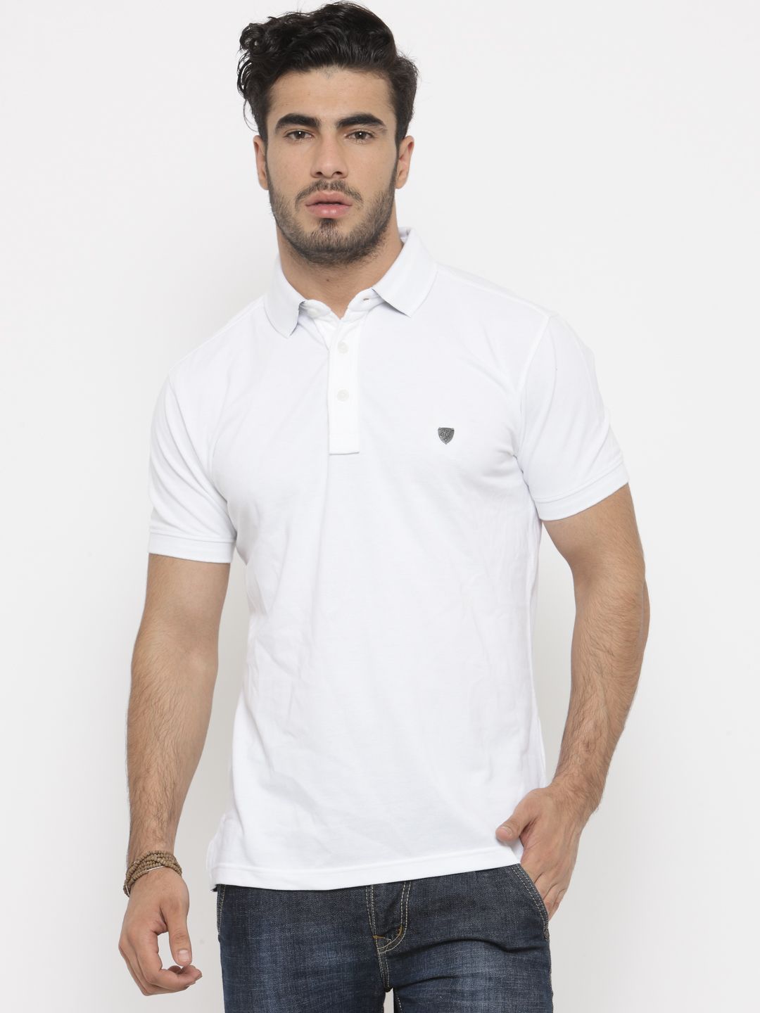 John Players Men White Solid Polo Collar T-shirt