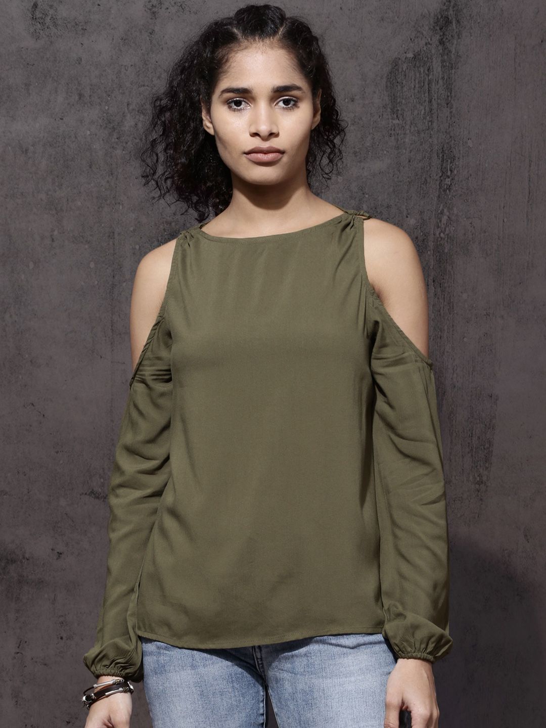 Roadster Women Olive Green Solid Top