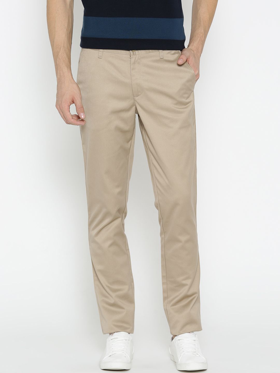 John Players Men Khaki Slim Fit Solid Casual Trousers