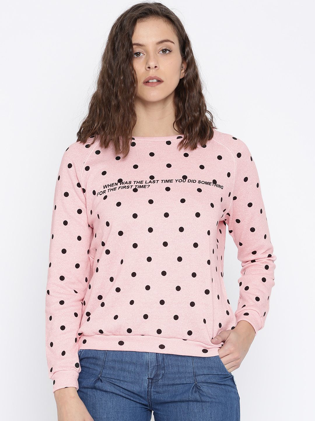 Ginger by Lifestyle Women Pink & Black Printed Sweatshirt