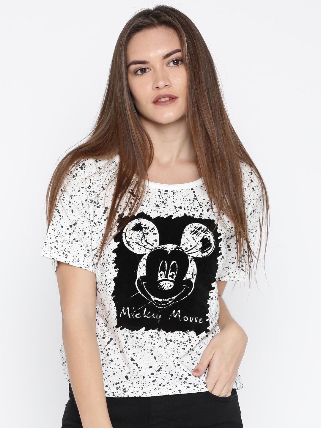 Ginger by Lifestyle Women White Printed Round Neck T-shirt