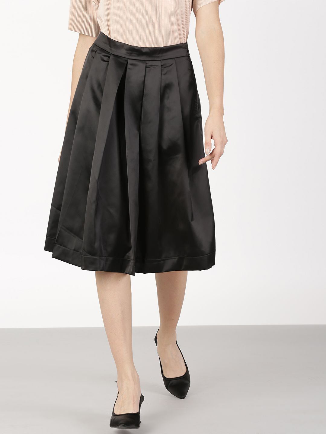ether Black A-Line Pleated Skirt