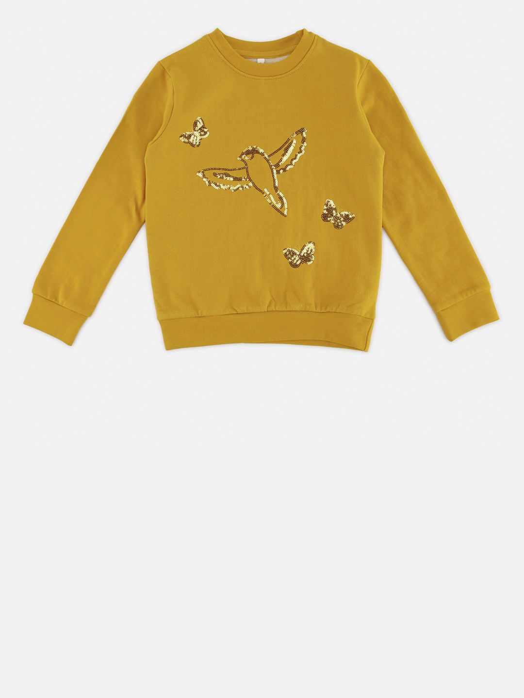 CHALK by Pantaloons Girls Mustard Yellow Sequinned Sweatshirt