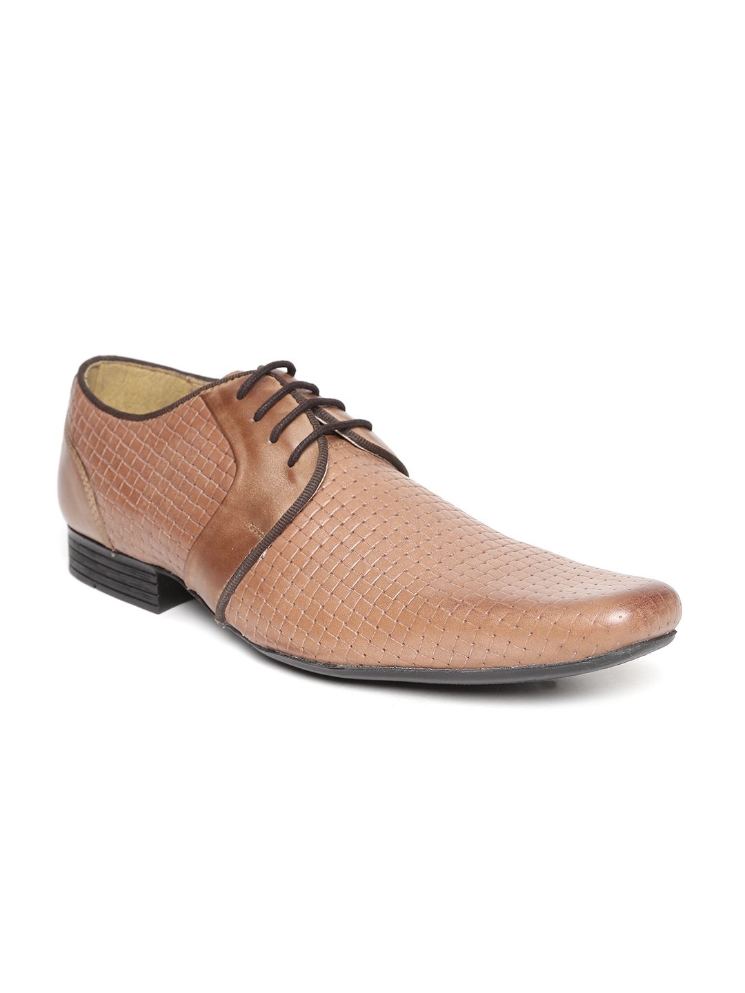 HATS OFF ACCESSORIES Men Brown Basketweave-Textured Leather Semiformal Derbys