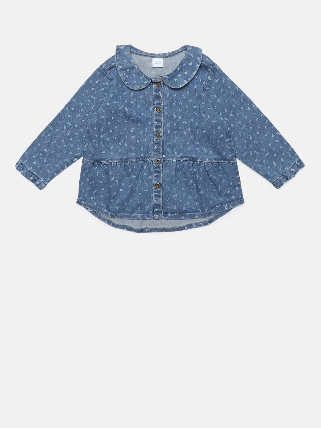 MINI KLUB Girls Denim Blue Printed Top