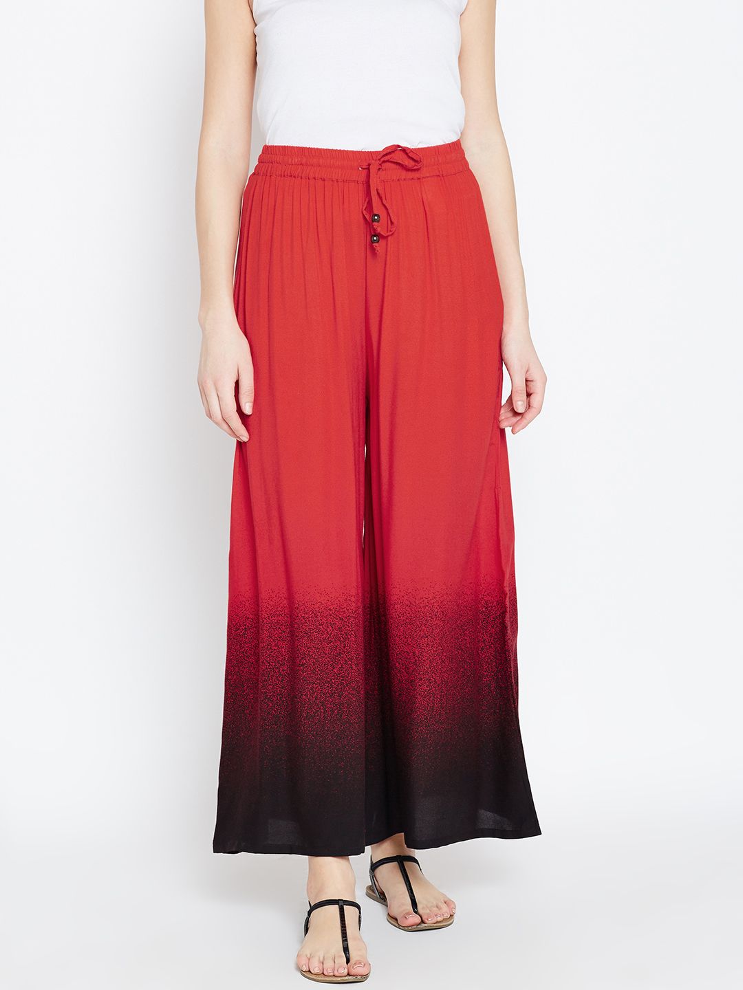 AKKRITI BY PANTALOONS Women Red & Black Hem Design Flared Palazzos
