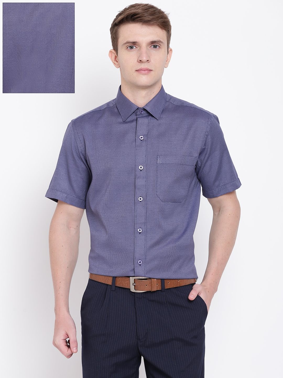 John Players Men Blue Slim Fit Solid Formal Shirt