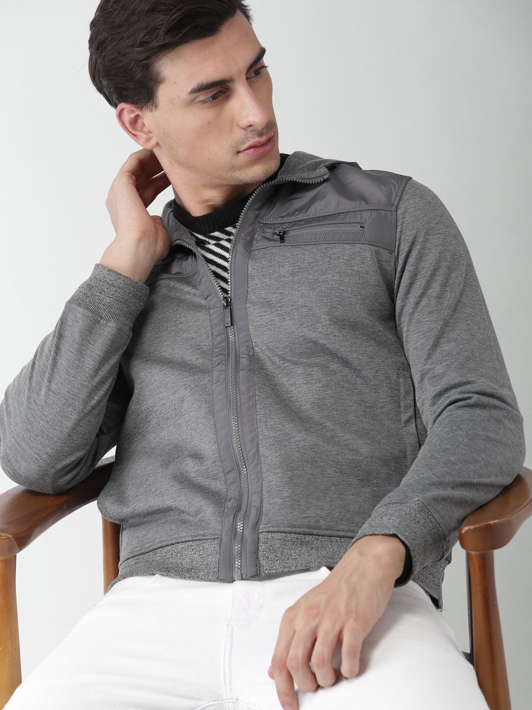 INVICTUS Grey Melange Hooded Jacket