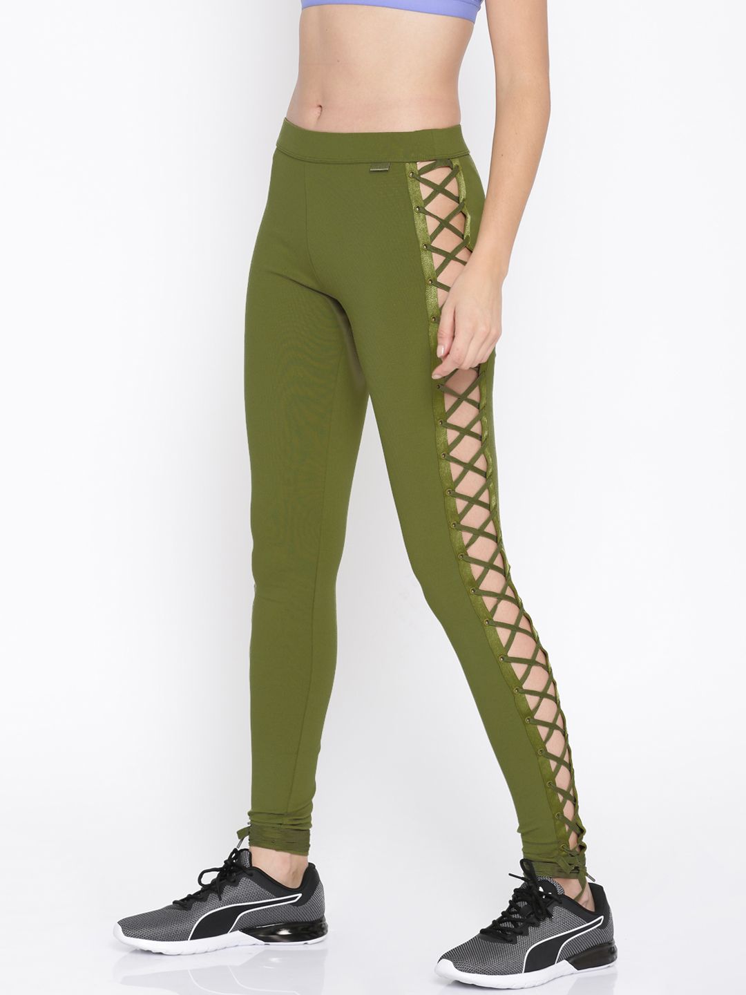 Puma Olive Green Solid Tights