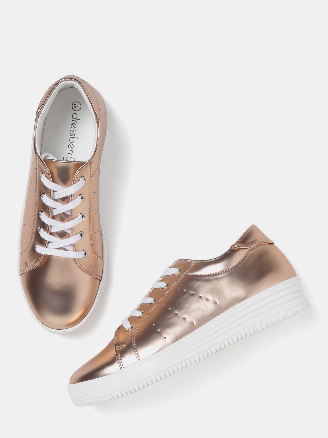 DressBerry Women Rose Gold-Toned Sneakers