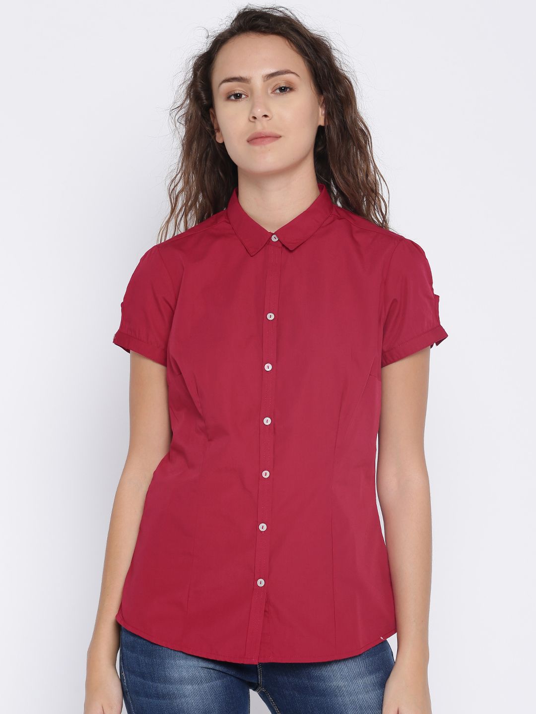 Annabelle by Pantaloons Women Magenta Regular Fit Solid Casual Shirt