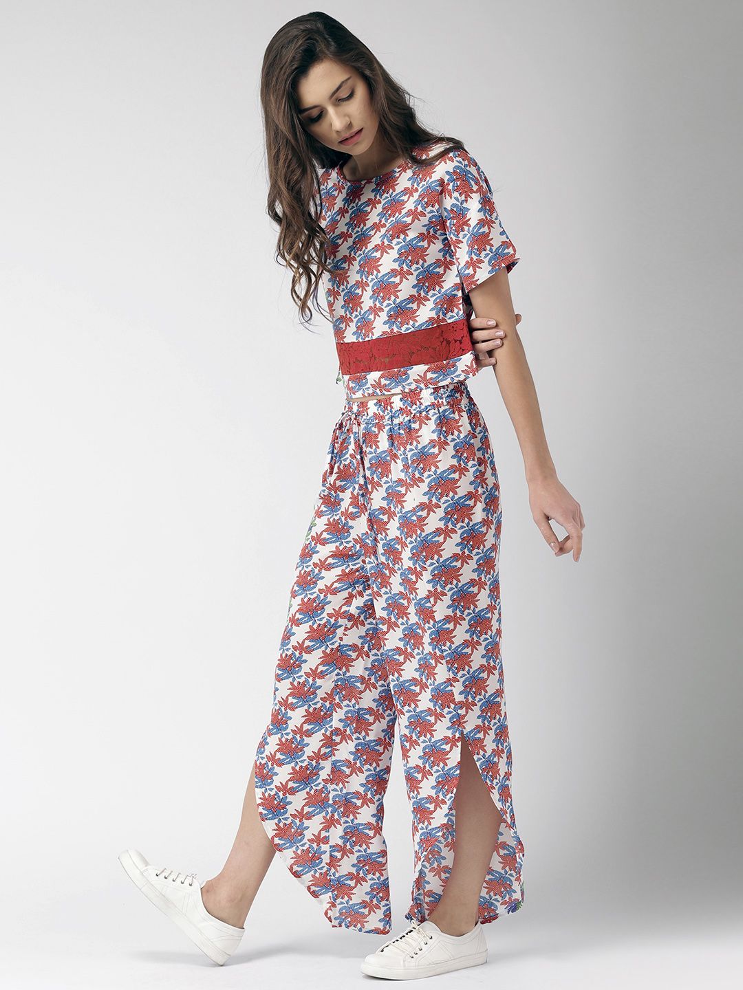 Mast & Harbour Women Red & White Printed Parallel Trousers