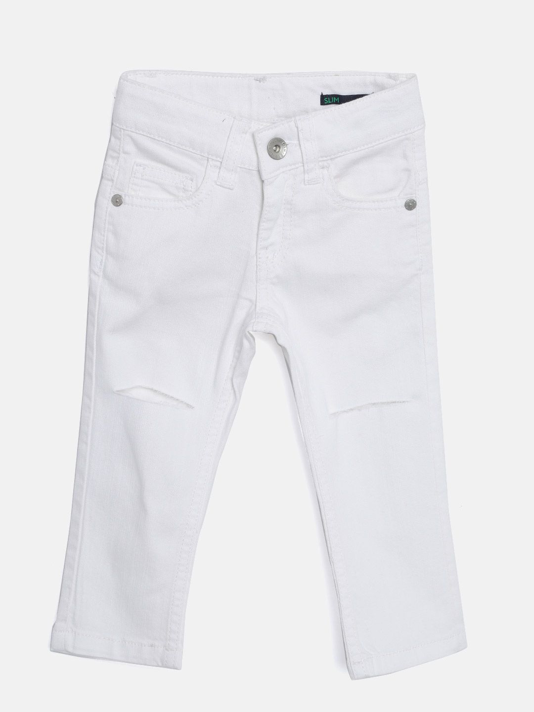 United Colors of Benetton Boys White Slim Fit Mid-Rise Slash Knee Stretchable Jeans