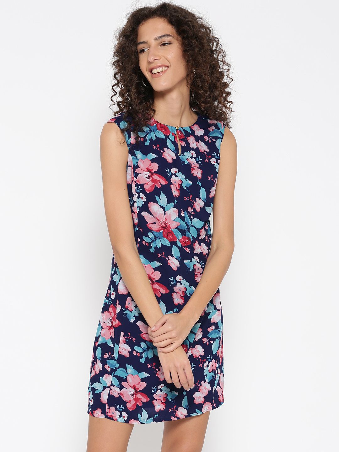IZABEL LONDON by Pantaloons Women Blue & Pink Printed A-line Dress