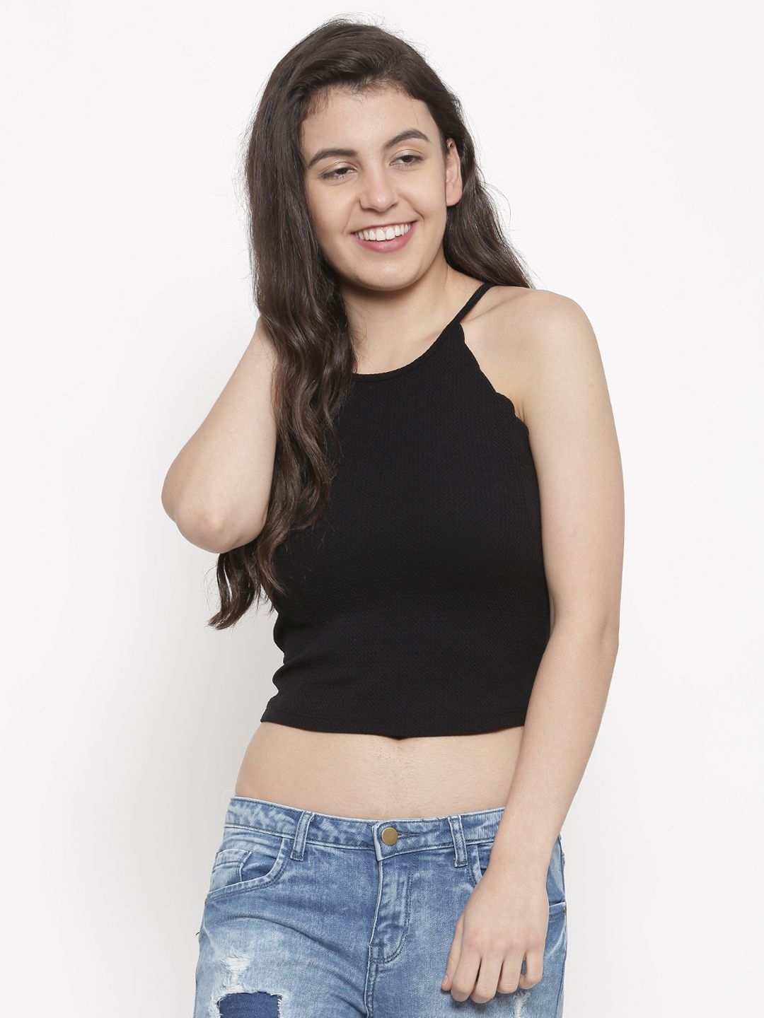 Ginger by Lifestyle Women Black Solid Crop Top