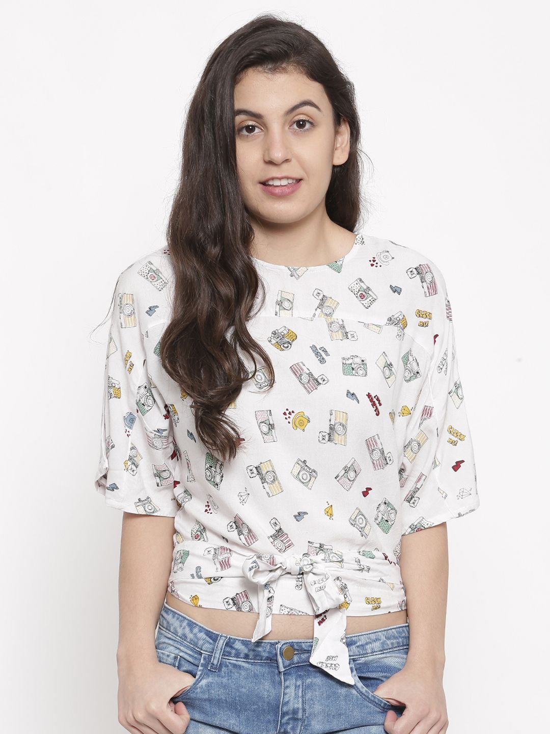 Ginger by Lifestyle Women Off-White Printed Crop Top