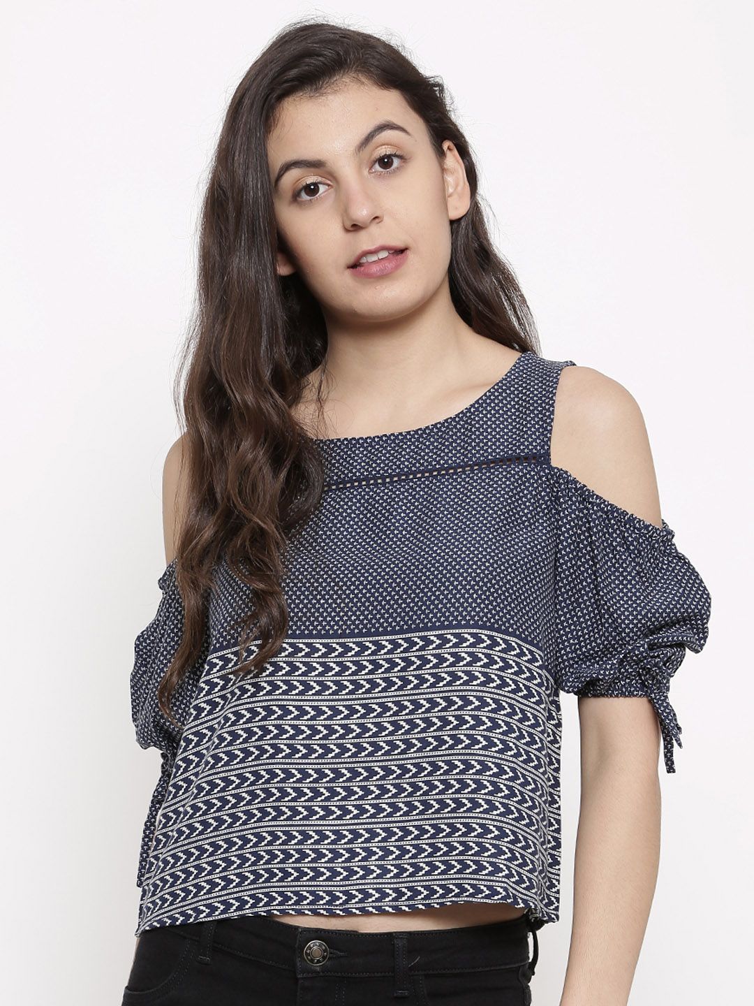 Ginger by Lifestyle Women Navy Blue & White Printed Top