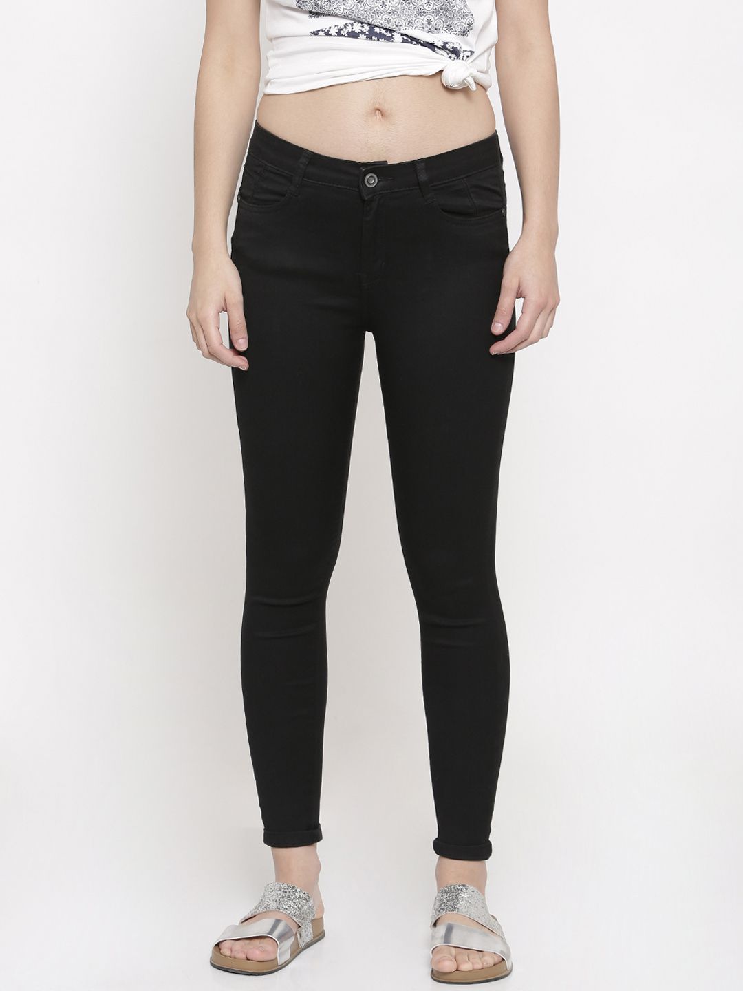 Ginger by Lifestyle Women Black Slim Fit Mid-Rise Clean Look Stretchable Jeans