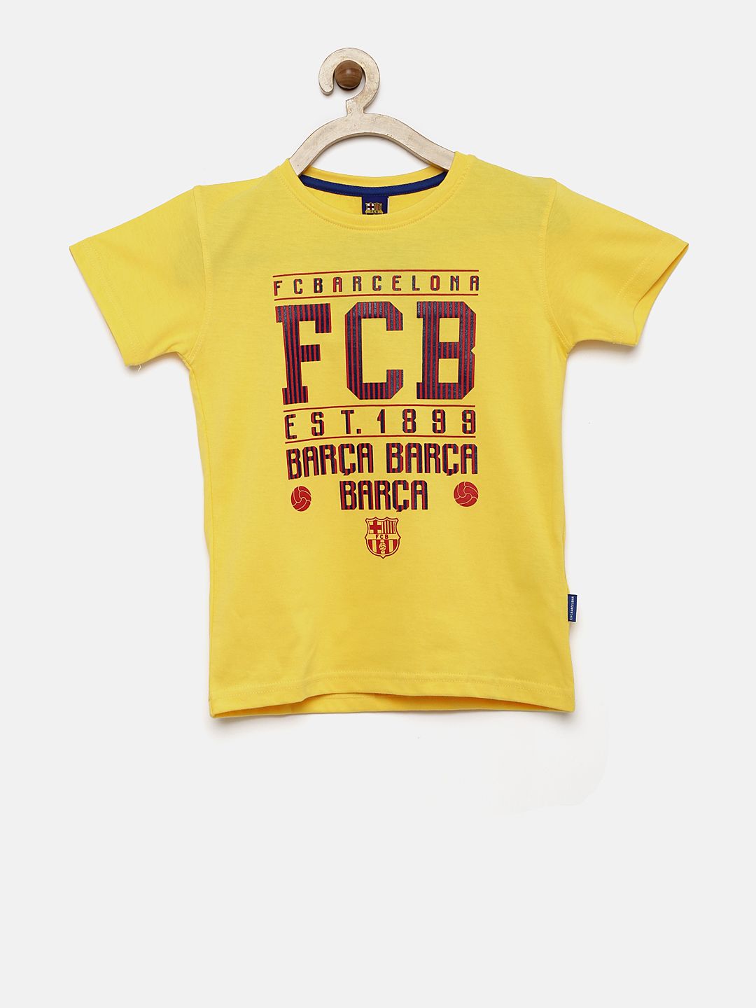 FC Barcelona Boys Yellow Printed Round Neck Pure Cotton T-shirt