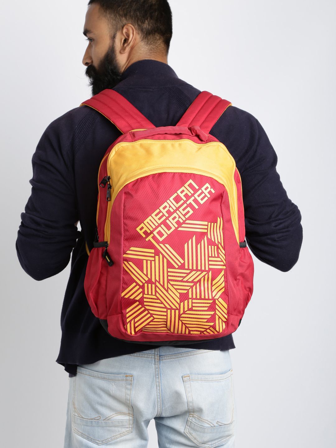 AMERICAN TOURISTER Unisex Red & Yellow Printed Backpack