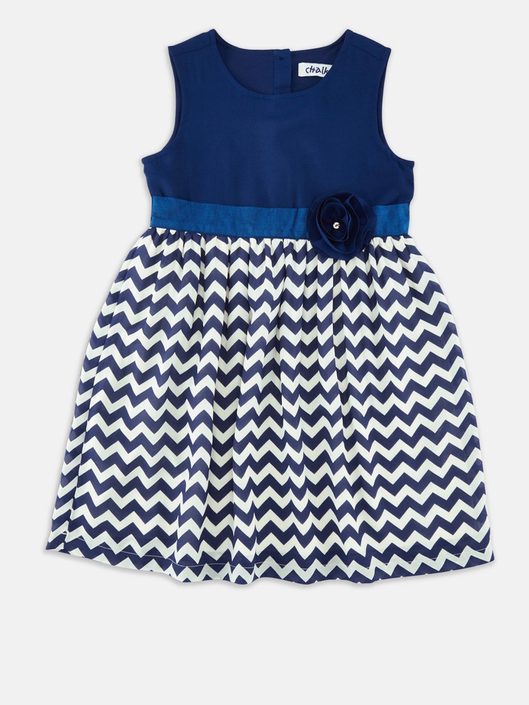 CHALK by Pantaloons Girls Navy Blue & White Printed Fit and Flare Dress