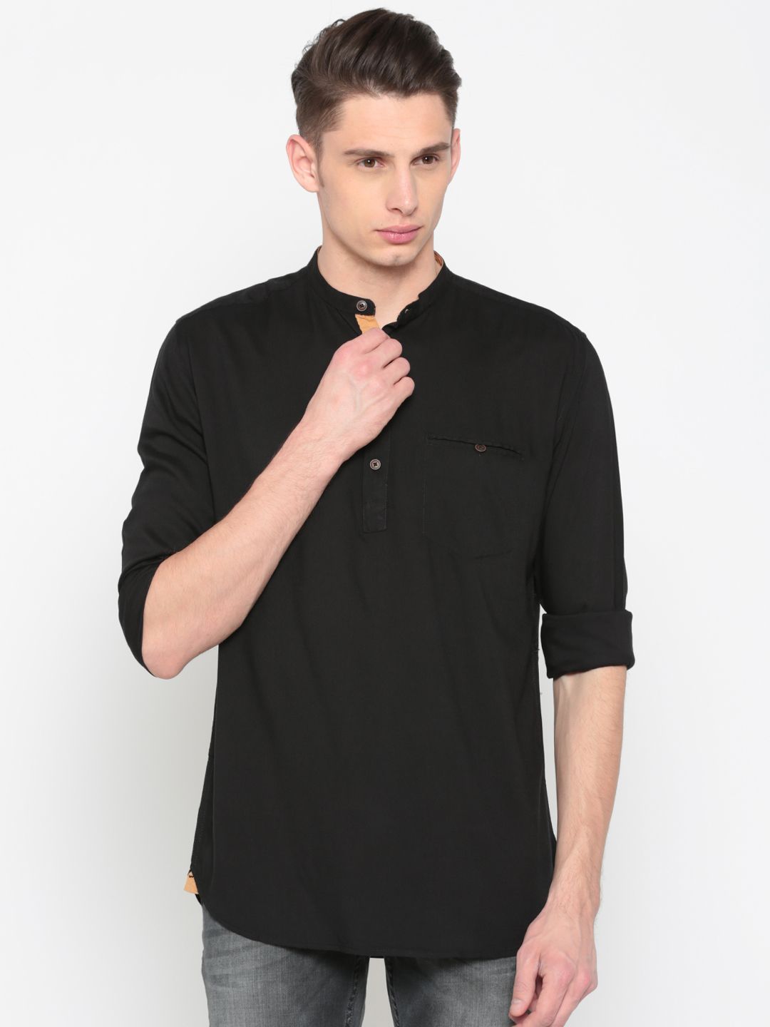 British Club Men Black Solid Straight Kurta
