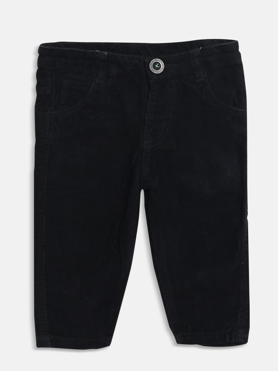 Baby League Boys Black Regular Fit Solid Corduroy Trousers