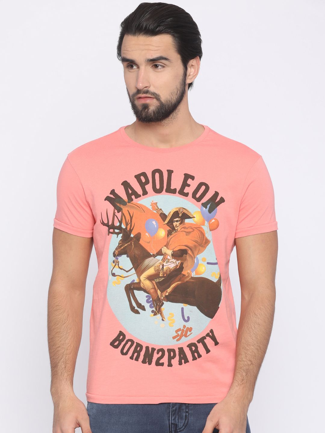 Allen Solly Sport Men Peach-Coloured Printed Round Neck Pure Cotton T-shirt