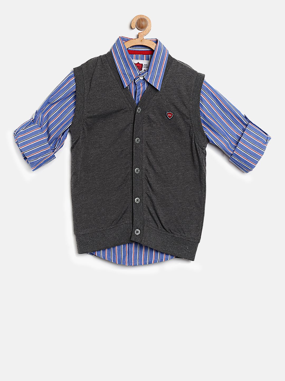 612 Ivy League Boys Charcoal Grey Cardigan with a Shirt
