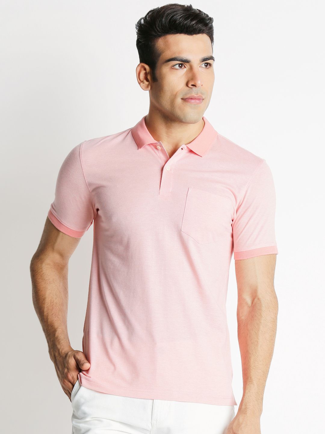 Spiritus by pantaloons Men Peach-Coloured Solid Polo Collar T-shirt