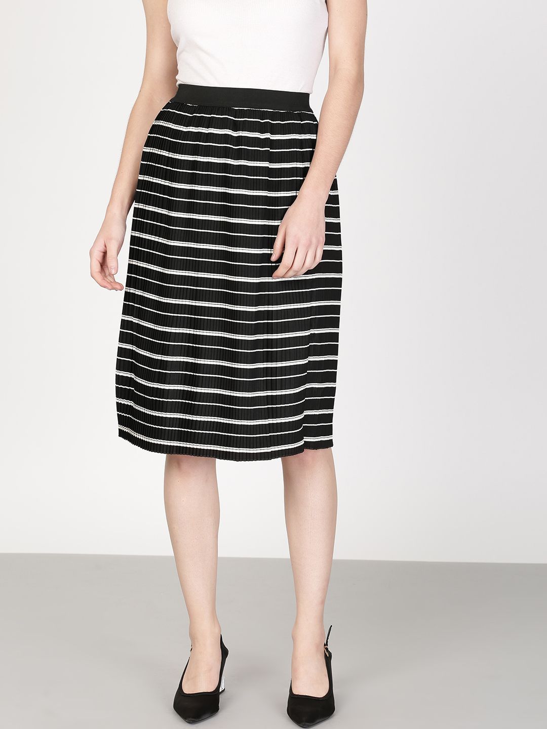 ether Women Black & White A-Line Pleated Skirt