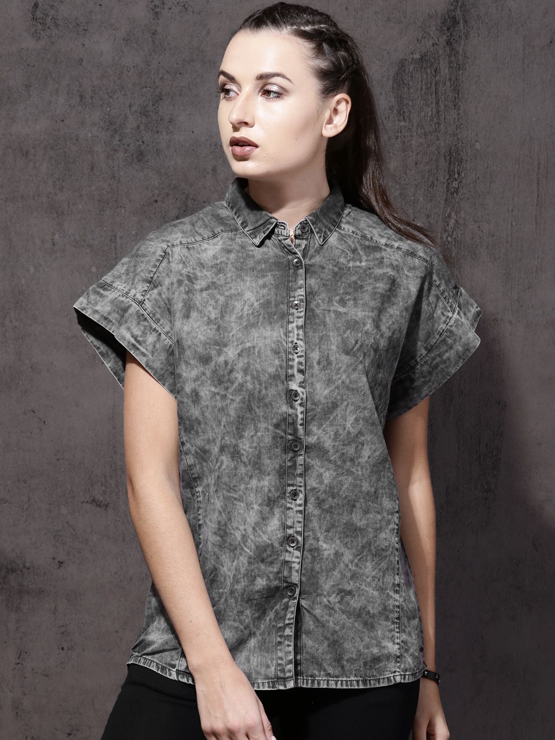 Roadster Women Black Regular Fit Faded Casual Shirt