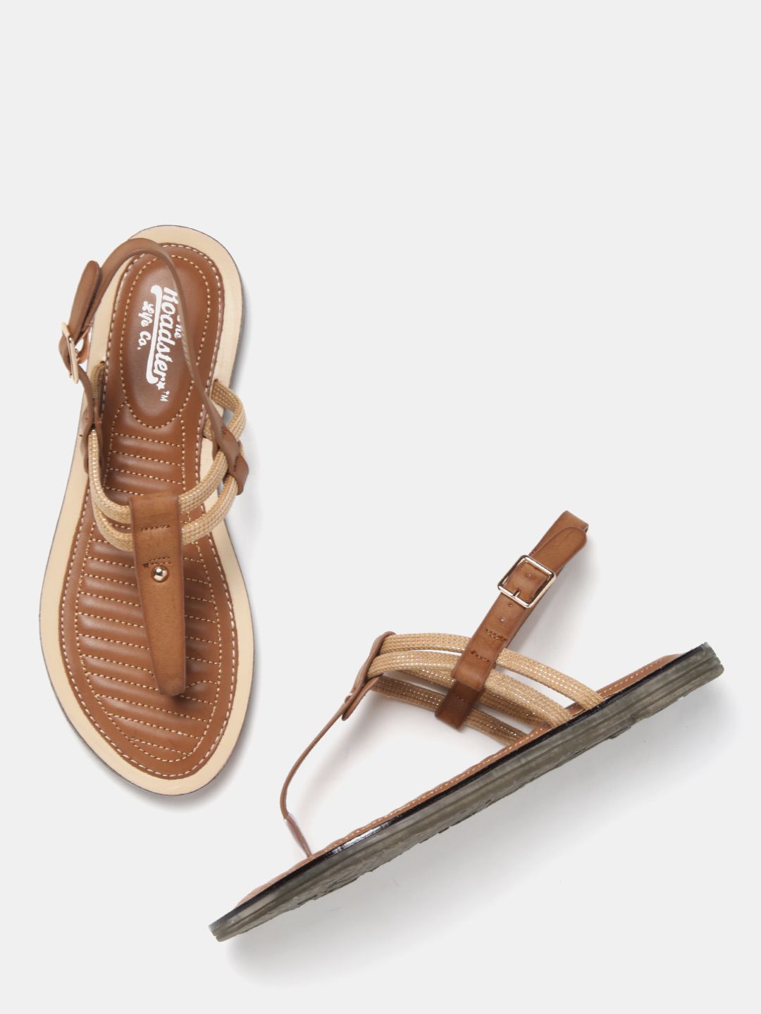 Roadster Women Brown Woven Design T-Strap Flats