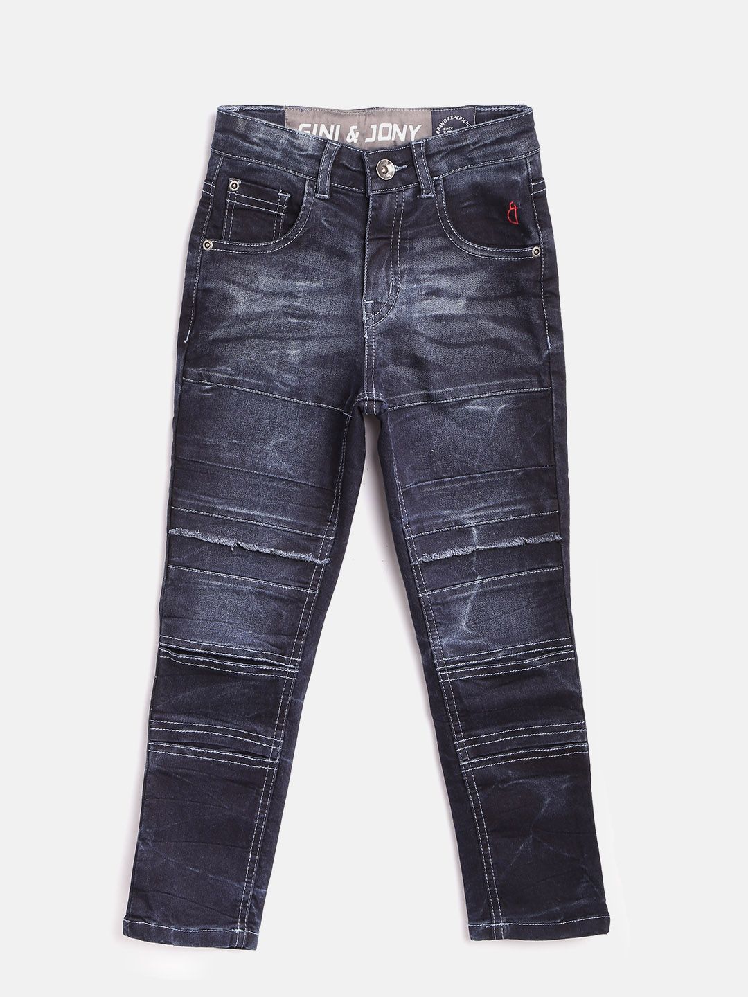 Gini and Jony Boys Blue Regular Fit Mid-Rise Mildly Distressed Stretchable Jeans