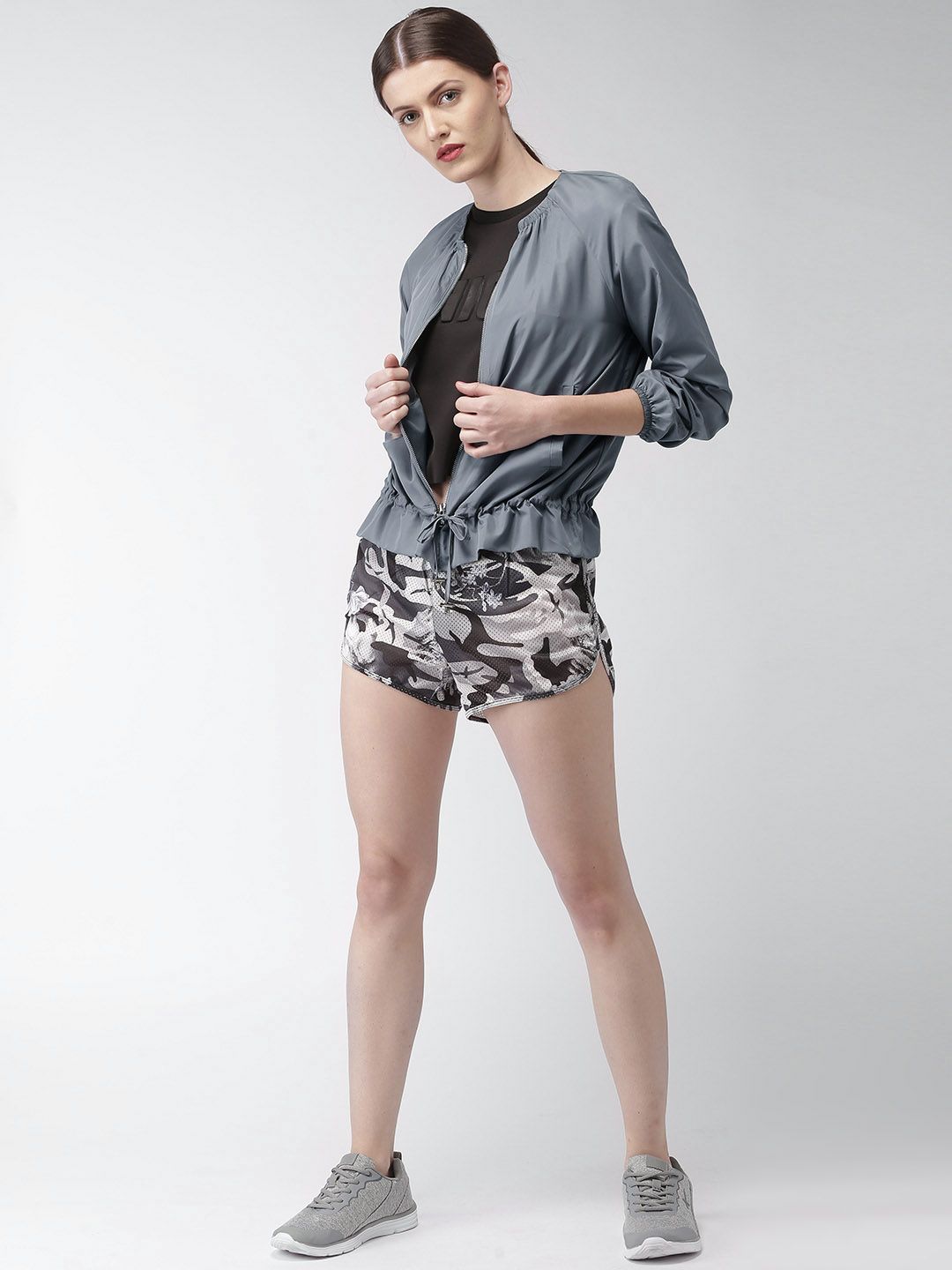 Mast & Harbour Women Grey Solid Bomber Jacket