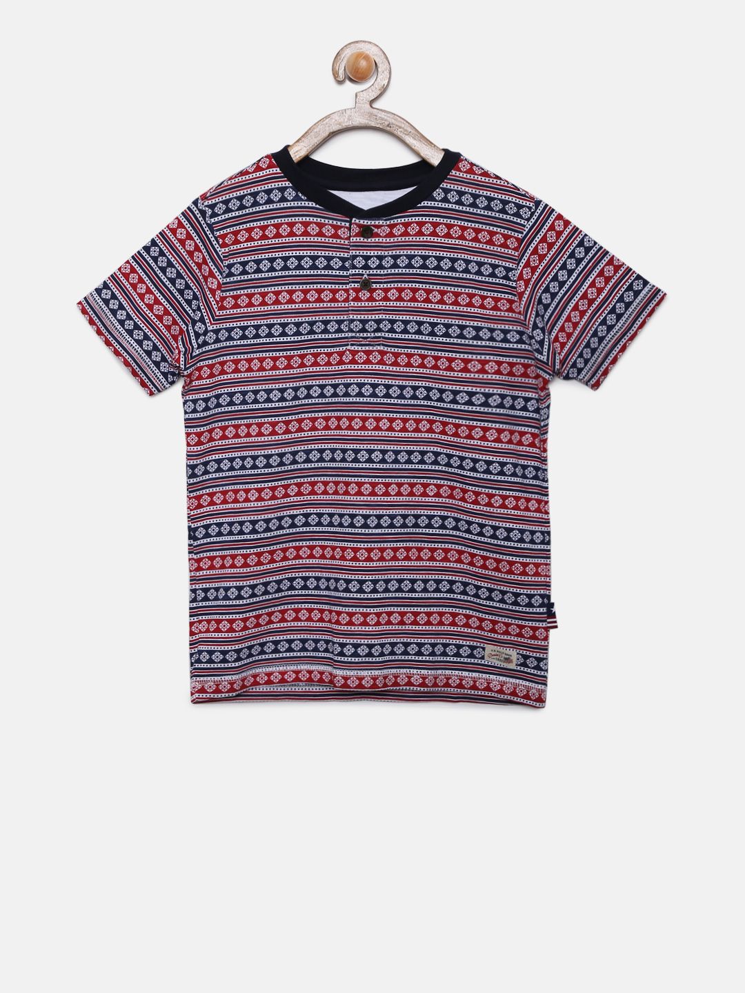 U.S. Polo Assn. Kids Boys Red & Blue Printed Henley Neck T-shirt
