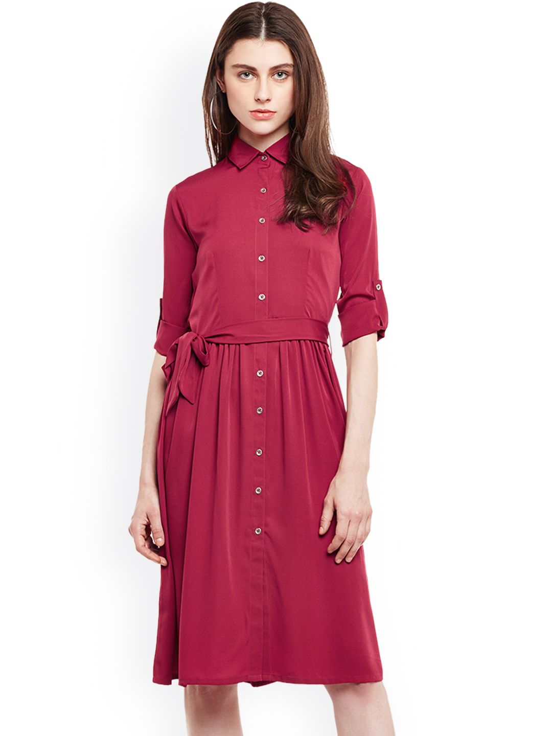 WISSTLER Women Maroon Solid Shirt Dress